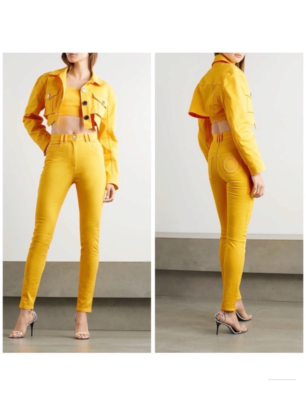 SS20 BALMAIN B MONOGRAM SKINNY CUT HIGH-WAISTED JEANS IN YELLOW - NEW, NO TAGS